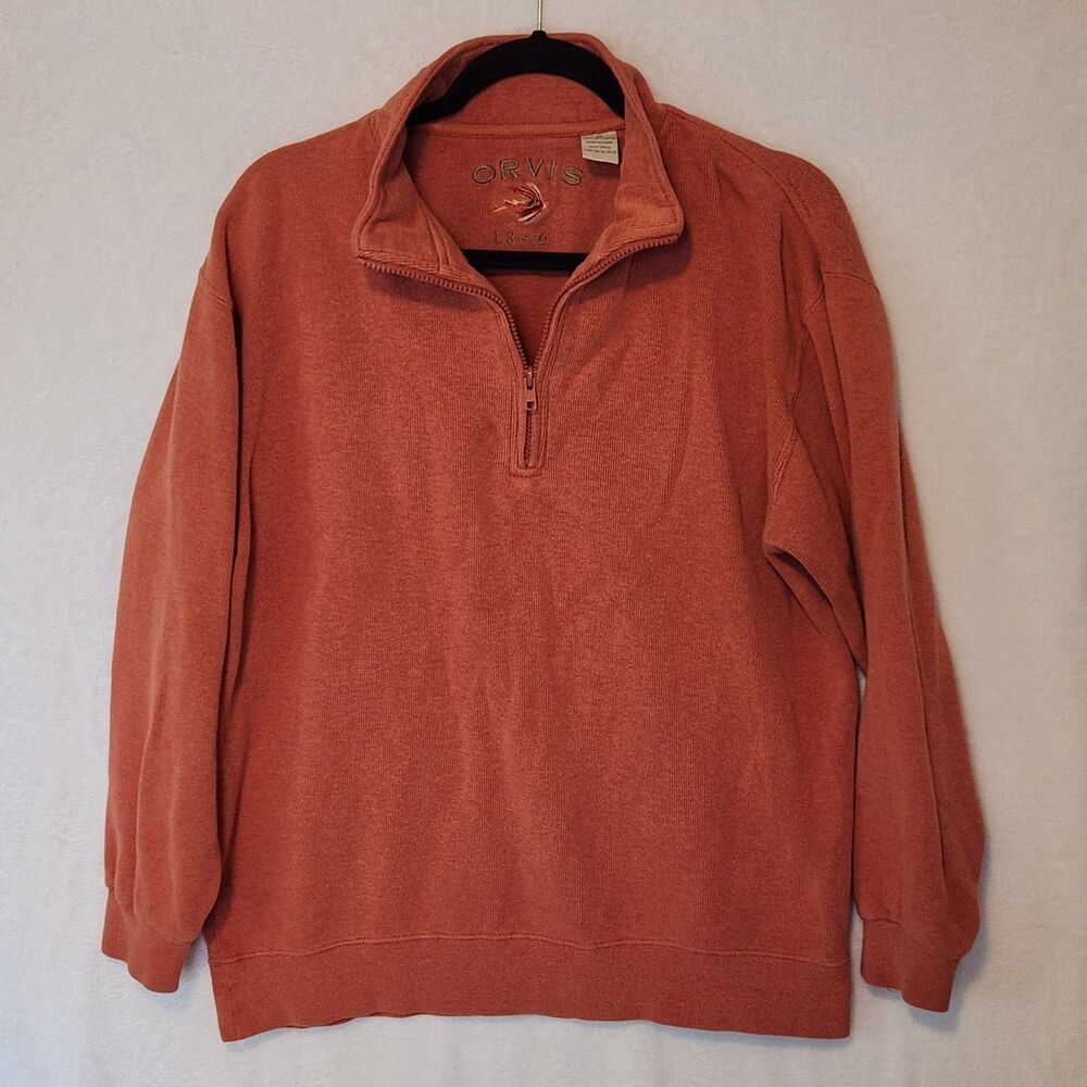 Vintage Orvis Men's M 1/4 Zip Cotton Sweater Salmon Mock Neck Fly Fishing